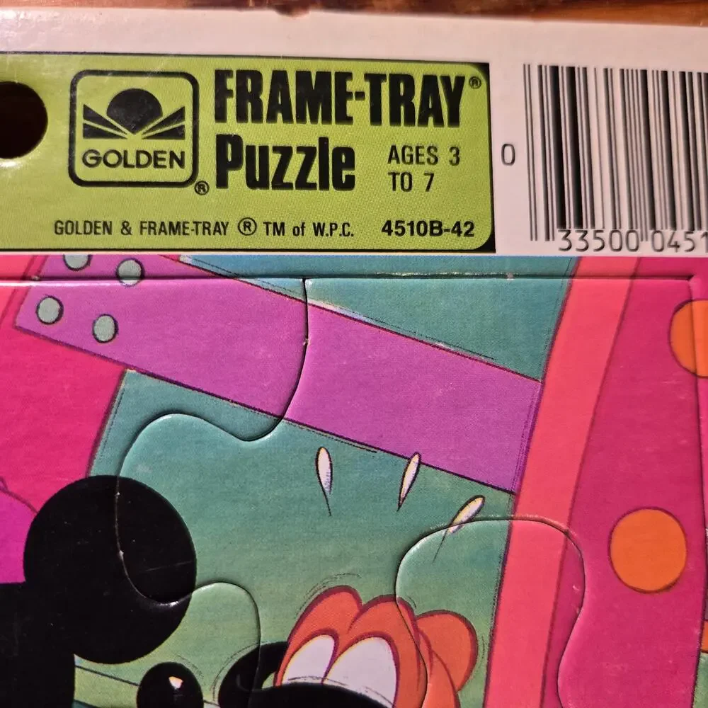 Walt Disney Mickey Mouse Golden Frame Tray Puzzle Vintage 1984 Amusement Park